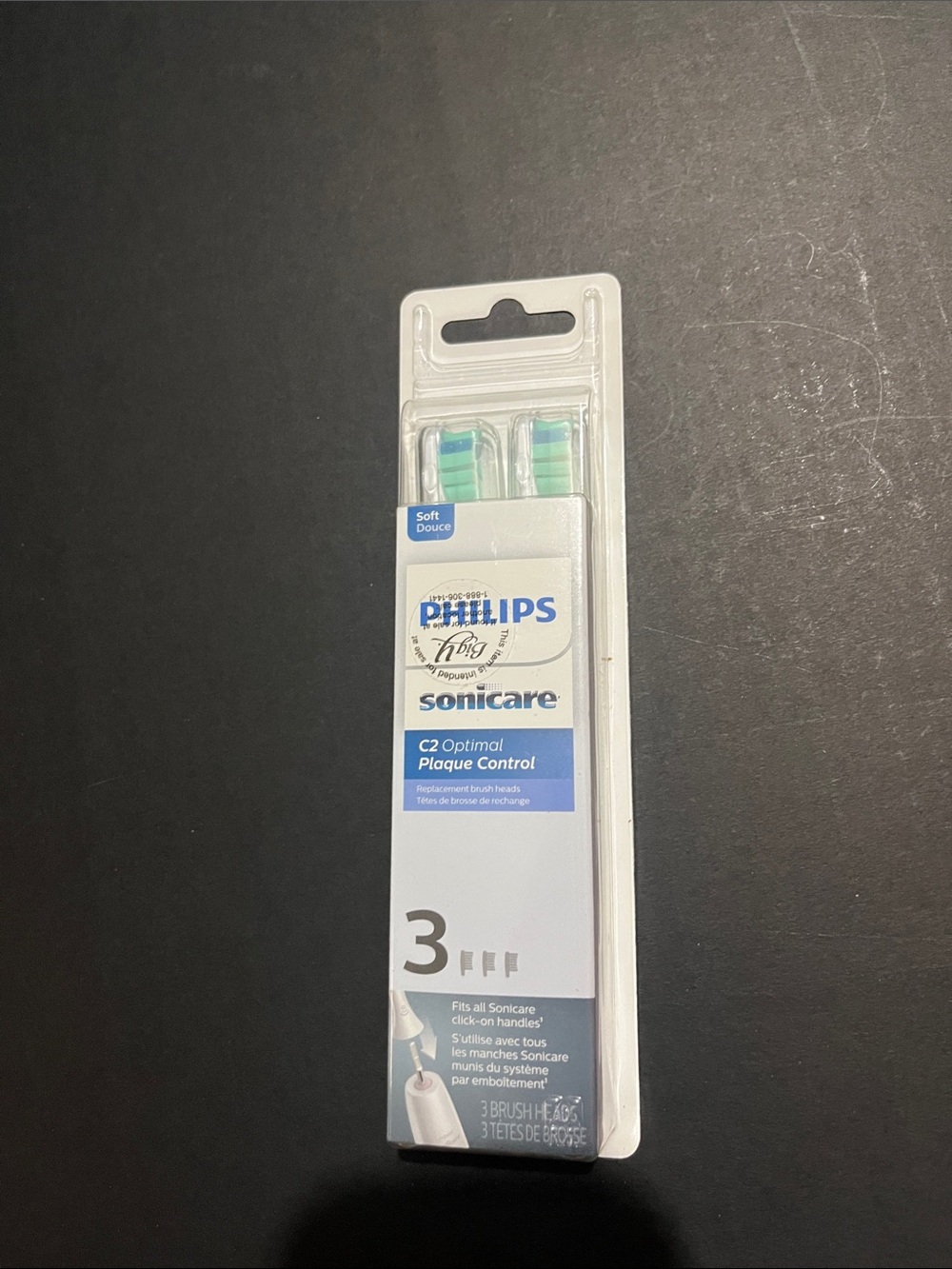 3Pack Philips Sonicare C2 Optimal Plaque Control Brush Heads - Blue and White
